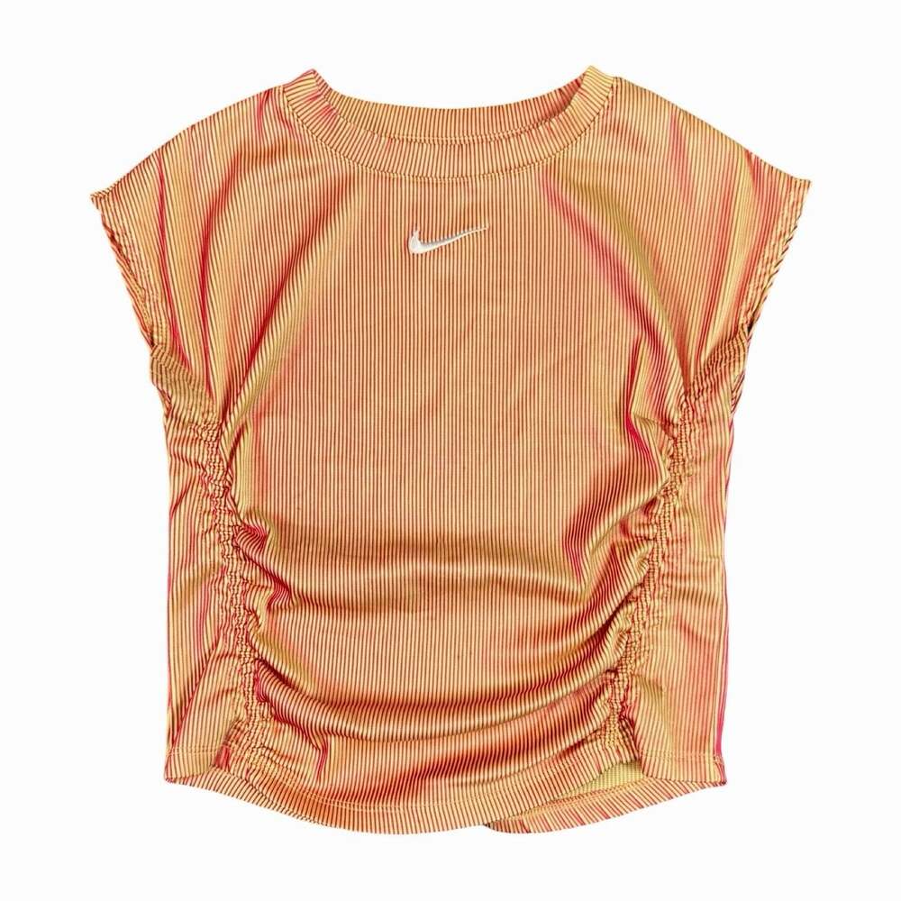 Nike Women’s Workout Top Striped Textured Cap Sleeve Knit Stretch Tee Size S